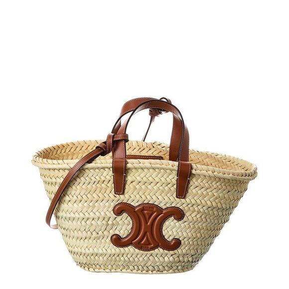 Celine Triomphe Classic Panier Straw & Leather Tote, Brown - Picture 1 of 4